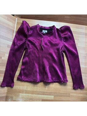 Mia New York Girls' Long Sleeve Metallic Puff Sleeve Top, berry, size small nwt